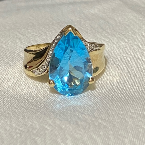 💍VNTG Samuel Aaron Blue Topaz Diamond Gold 10K THL-Size 7.25 Price is FIRM - Picture 8 of 17